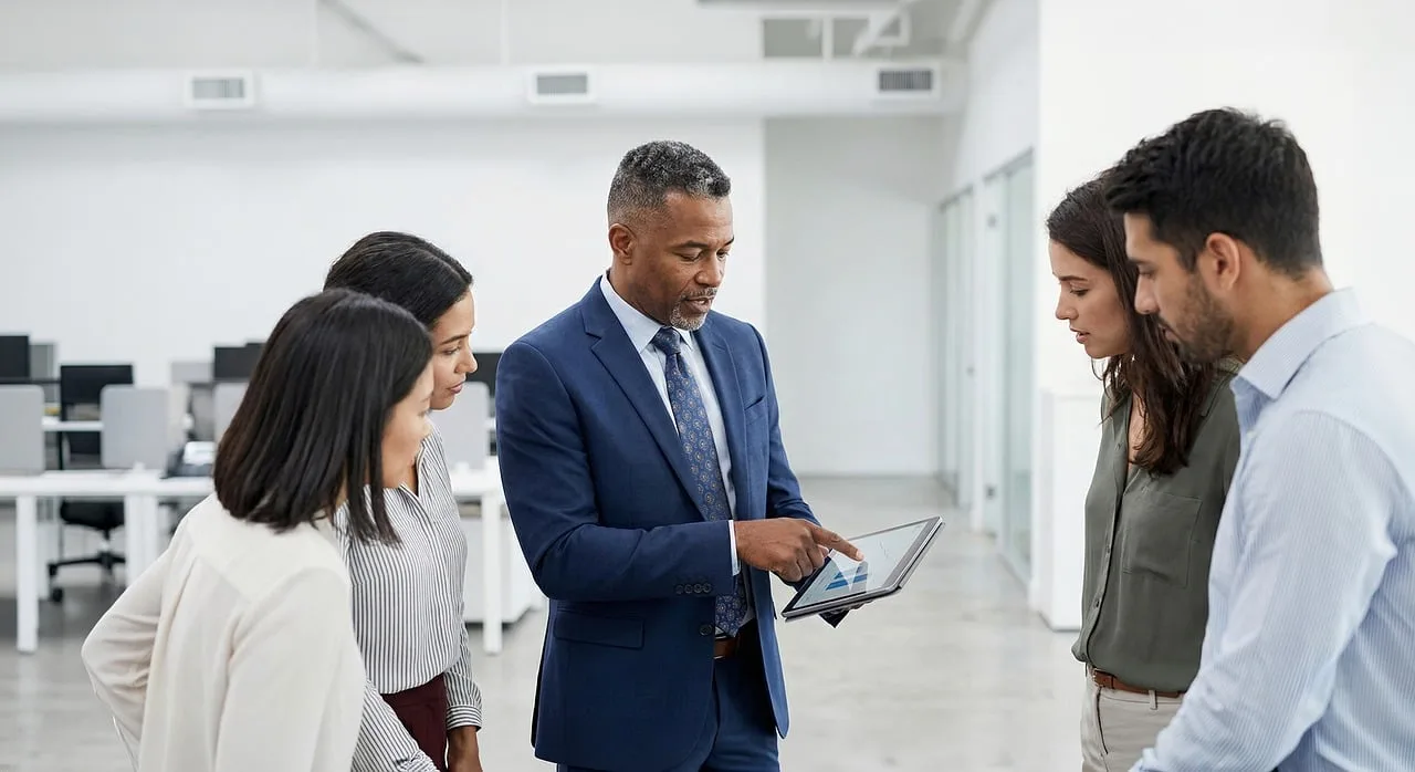 company, team, collaboration, office, meeting, technology, tablet, diverse, professionals, leadership, presentation, data, teamwork, modern, communication, strategy, innovation, group, workplace, accompaniment, ai generated. Where corporate communications trends are heading