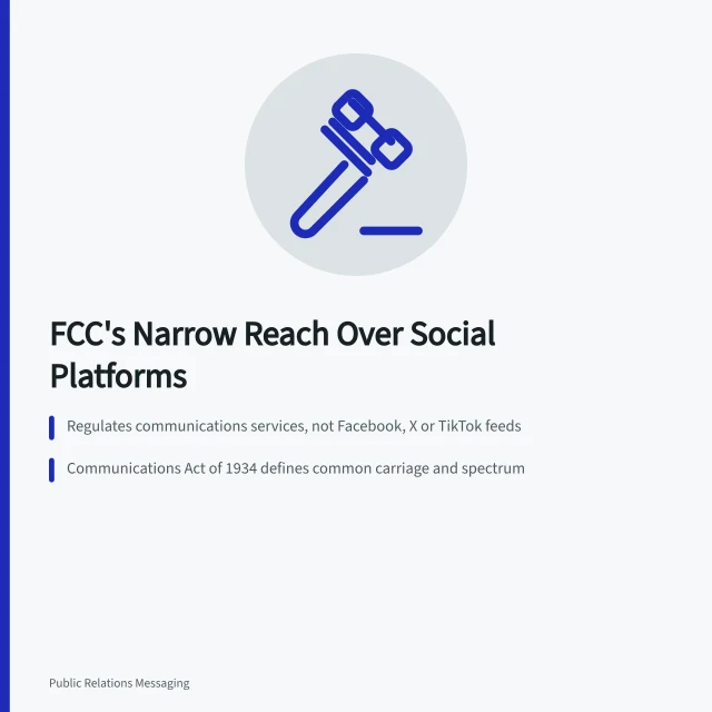 Card explaining FCC limits on regulating social platforms and robocalls. What does the FCC actually regulate on US social platforms?
