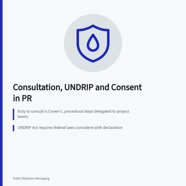 Card on duty to consult, UNDRIP and consent protocols in Canadian PR. Indigenous engagement in Canadian PR, the duty to consult and UNDRIP