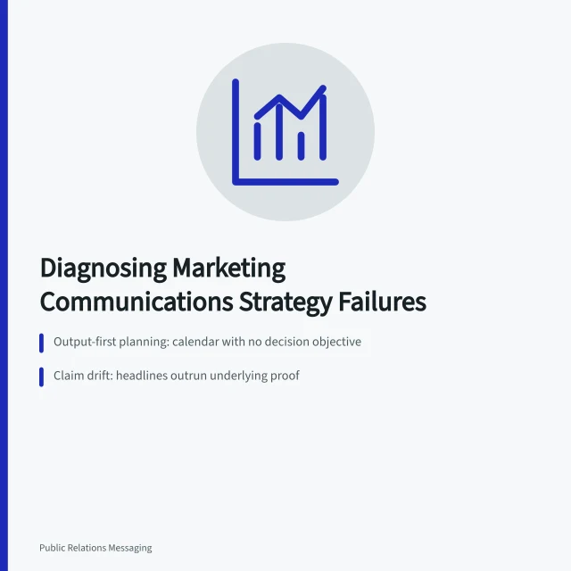 Card summarizing marketing communications strategy failure patterns and repairs. Diagnosing the failure pattern in a marketing communications strategy