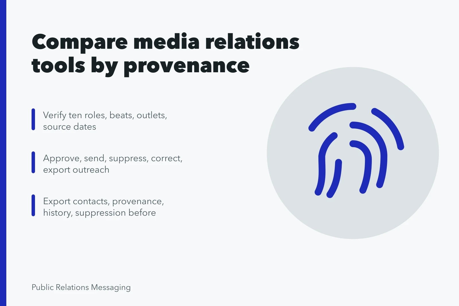 Card comparing media relations tools by contact provenance and permissions. How to test media relations tools before you buy