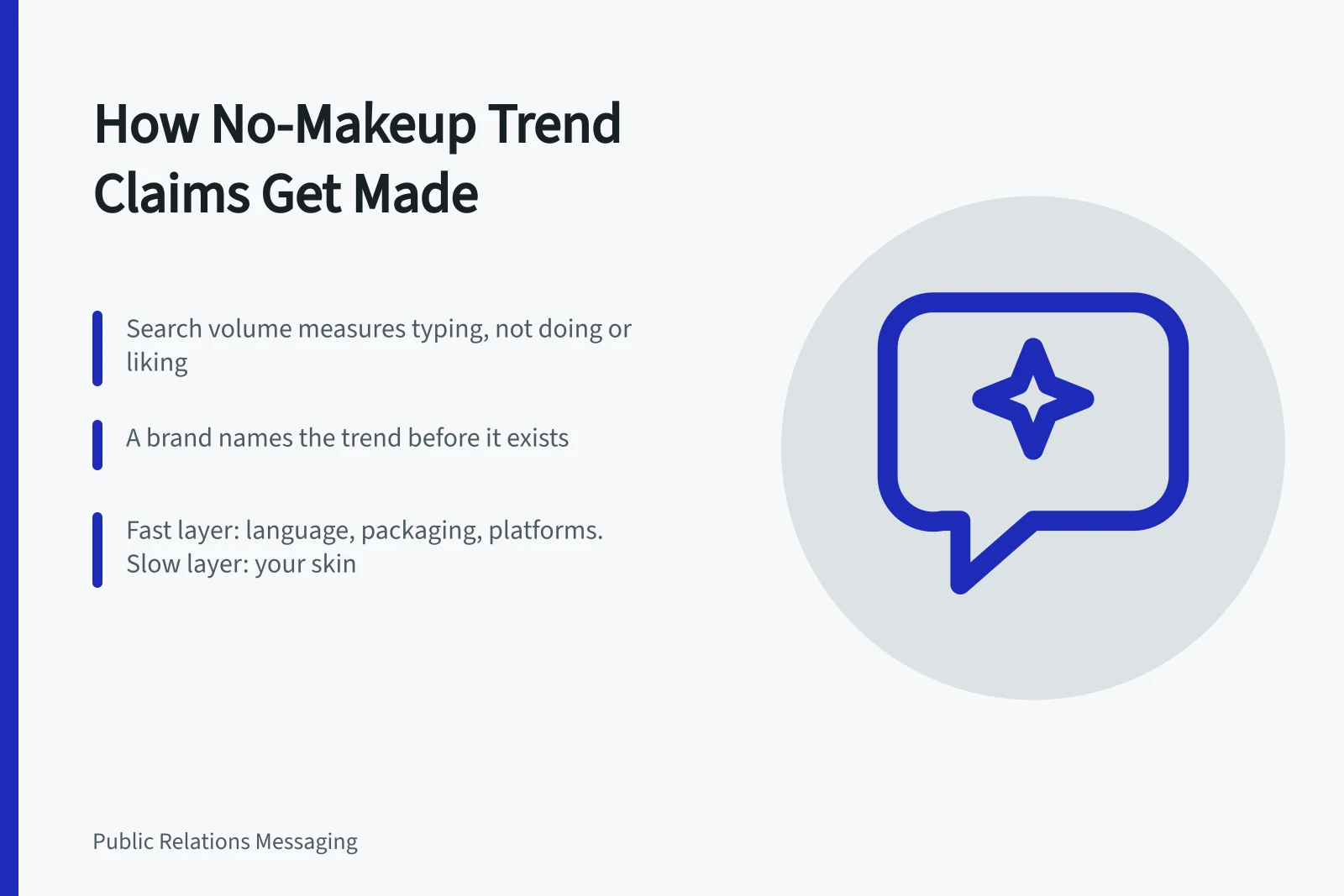 Card explaining how no-makeup trend claims are assembled and questioned. 4 things nobody tells you about no-makeup looks trends
