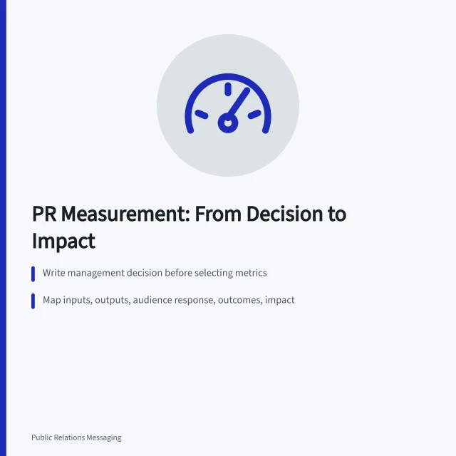 PR measurement card with decision, result chain, and baseline steps. PR measurement for people who want the details