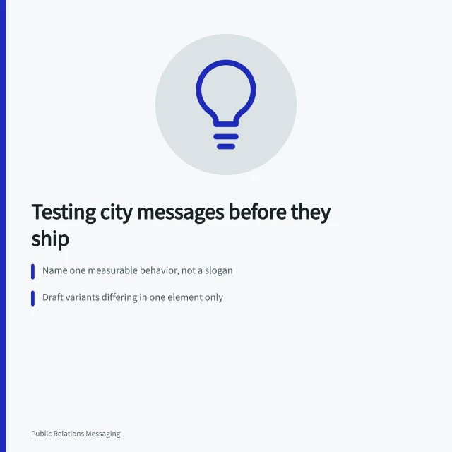 Card on testing city public messaging variants with randomized trials. Public messaging in US cities: how behavioral insights shape campaigns